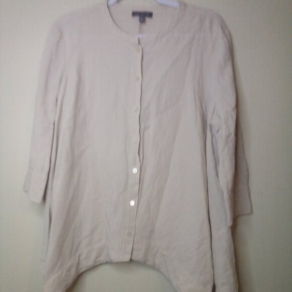 The Limited Tops - The Limited Blouse Shirt L Button Up 3/4 Sleeve Bat Wing Hem Linen Blend Tan